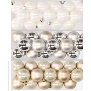 👉 Kerstbal kunststof parelmoer zilver active wit 48x stuks kerstballen mix van wit, en champagne 4 cm