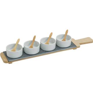 👉 Serveerplank wit porselein active 4x Snackschaaltjes/sausschaaltjes rond 7 cm op