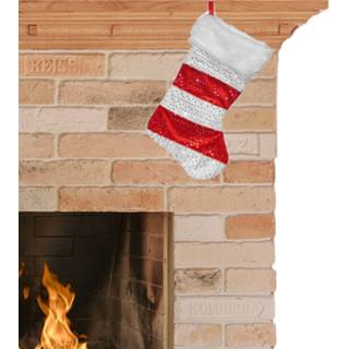 Active wit rood Kerst sok met gestreept H43 cm