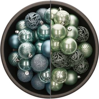 👉 Kerstbal kunststof active tgroen 74x stuks kerstballen mix van mintgroen en ijsblauw 6 cm