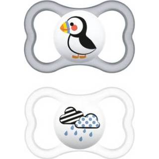 👉 Grijs transparant siliconen jongens MAM Supreme 6-16 maanden, 2 stuks regenboog/hart in grijs/transparant 4042894711293