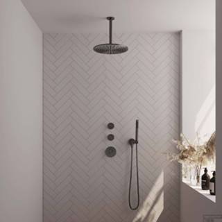 👉 Hand douche gunmetal Regendoucheset Inbouw Brauer Carving Thermostatisch 20cm met Plafondarm en Handdouche Staaf Losse Stopkranen Geborsteld 8720359392978