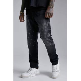 👉 Slim Fit Bandana Print Jeans, Washed Black