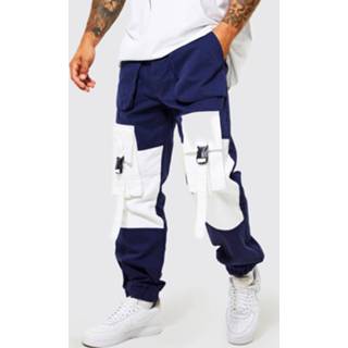 👉 Regular Fit Colour Block Cargo Broek, Navy