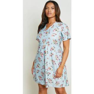 👉 Plus Broderie Bloemen Skater Jurk, Sage