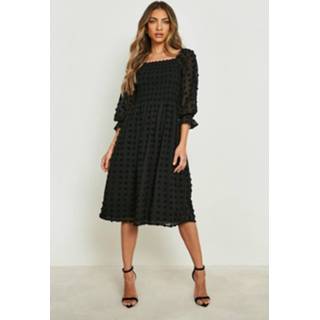 👉 Geplooide Dobby Skater Jurk, Black