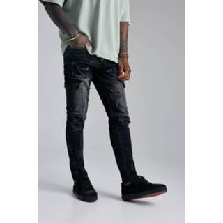 👉 Stretch Cargo Rip & Repair Skinny Jeans, Washed Black