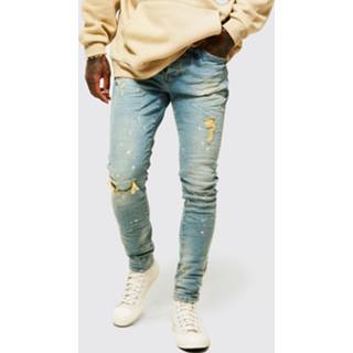 👉 Gekreukelde Skinny Jeans Met Gescheurde Knieën En Verfspetters, Antique Wash