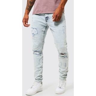 👉 Gekreukelde Stretch Skinny Jeans Met Gescheurde Knieën, Ice Blue