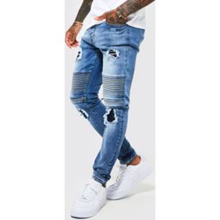 👉 Skinnyjeans blauw Light Blue Stretch Rip & Repair Biker Skinny Jeans Met Rits,