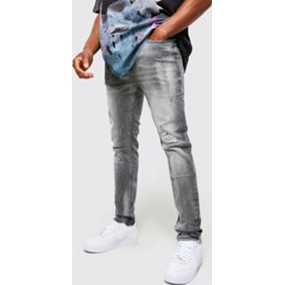 👉 Skinnyjeans grijs mid grey Stretch Rip & Repair Skinny Jeans Met Stiksels,