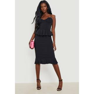 👉 Bodycon Midi Jurk Met Bandjes En Franjes, Black