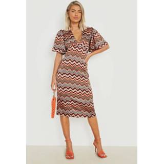 👉 Zig Zag Print Midi Jurk, Rust