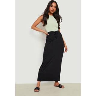 👉 Petite Geplooide Maxi Rok Met Strik, Black