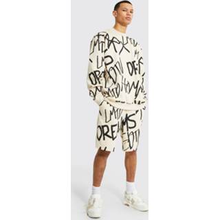 👉 Tall Graffiti Trainingspak Met Trui En Shorts, Stone