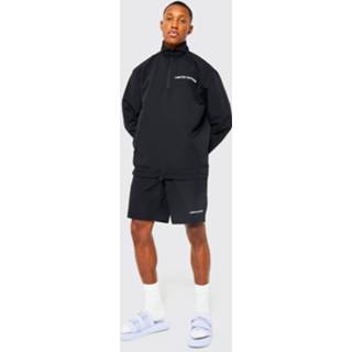 👉 Limited Nylon Trainingspak Met Halve Rits En Shorts, Black