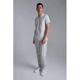 👉 Muscle Fit Polo Met Korte Rits En Joggingbroek Set, Light Grey
