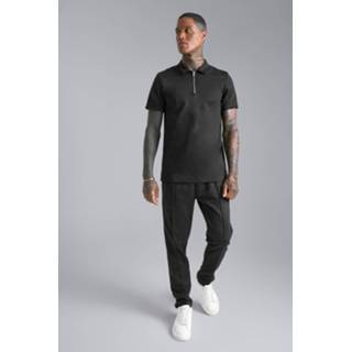 👉 Muscle Fit Polo Met Korte Rits En Joggingbroek Set, Black