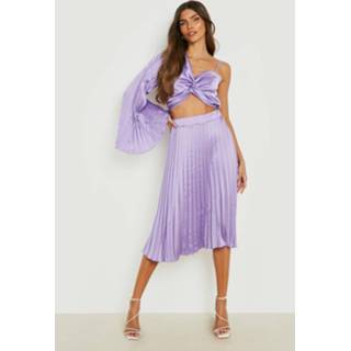 👉 Geplooide Satijnen Midi Rok, Lilac