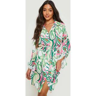 👉 Abstracte Blouse Jurk, Green
