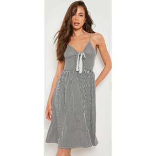 👉 Gestreepte Midi Jurk Met Bandjes En Strik, Black
