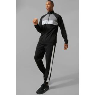 👉 Man Active Colour Block Fitness Trainingspak, Black