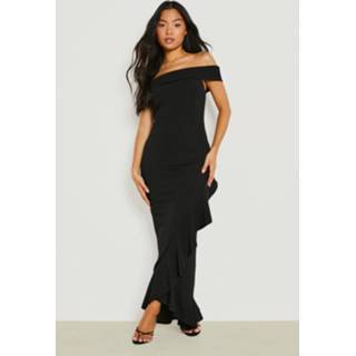 👉 Jurk zwart Petite Off Shoulder Maxi Wikkel Met Geplooide Zoom, Black