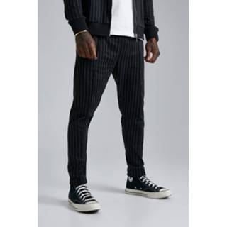 👉 Jacquard Skinny Fit Joggingbroek Met Krijtstrepen En Biezen, Black