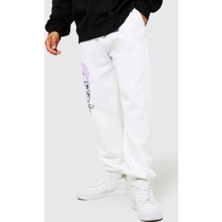 👉 Regular Fit Graffiti Schedel Joggingbroek Met Print, White