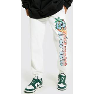 👉 Regular Fit Hawaii Palm Print Joggingbroek, White