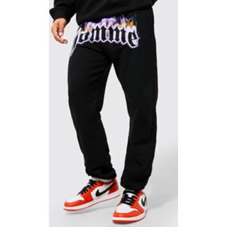 👉 Regular Fit Homme Joggingbroek Met Vlammen Print, Black