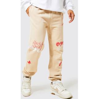 👉 Regular Fit Graffiti Joggingbroek Met Reliëf, Sand