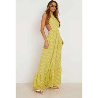 👉 Jurk geel Maxi Met Kleine Stippen En Gekruiste Rug, Yellow