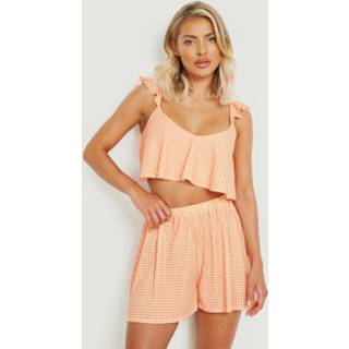 👉 Hemd oranje Zwierig Jersey Gingham Hemdje En Losse Shorts, Orange