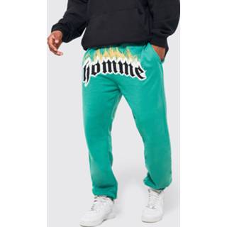 👉 Regular Fit Homme Joggingbroek Met Vlammen Print, Forest