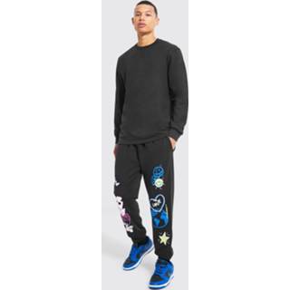 👉 Tall Graffiti Schets Trainingspak Met Trui Met Print, Black