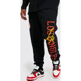 👉 Plus Los Angeles Varsity Joggingbroek Met Print, Black