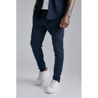 👉 Jacquard Skinny Fit Joggingbroek Met Krijtstrepen En Biezen, Navy