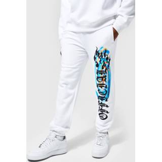 👉 Regular Fit Regenboog En Vlammen Joggingbroek Met Print, White
