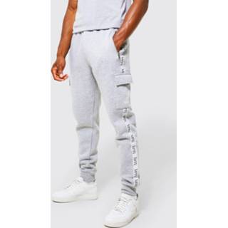 👉 Joggingbroek grijs s grey marl Gestreepte Slim Fit Cargo Joggingbroek,