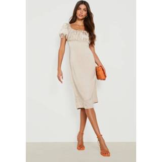 👉 Satijnen Midi Jurk Met Geplooide Bodice, Champagne