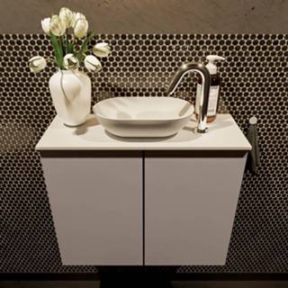 👉 Mondiaz Fowy toiletmeubel 60cm washed oak met witte waskom midden en kraangat