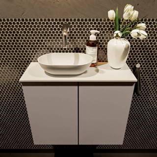 👉 Toiletmeubel witte taupe MDF wit hangend fowy mat enkel links Mondiaz 60cm smoke met waskom zonder kraangat 6017323620659