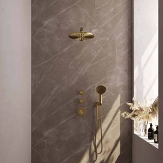 👉 Regendouche set Messing Geborsteld PVD goud bouw thermostaatkraan meerdere standen Gold Carving clusief rond Brauer complete inbouw 08 met 30cm douchekop, rechte muurarm en 3 handdouche 8720359390806