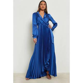 👉 Geplooide Satijnen Wikkel Maxi Jurk Met Ceintuur, Navy