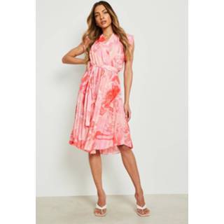 👉 Midi jurk roze Geplooide Tie Dye Jurk, Pink