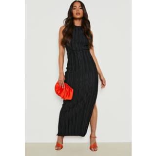 👉 Petite Geplooide Maxi Jurk Met Hoge Split, Black