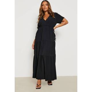 👉 Midi jurk zwart Plus Met Strik En Laagjes, Black