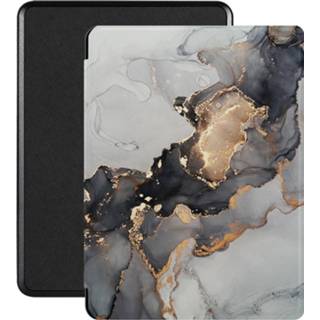 👉 Leer zwart Lunso - Vegan saffiano leren sleepcover hoes Kobo Glo / HD Touch 2.0 (6 inch) Marble Magnus 8720791571030