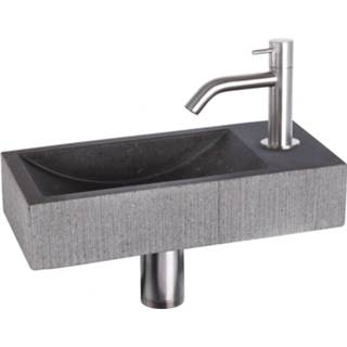 👉 Fonteinset zwart natuursteen chroom grijs Differnz Ribble bombai black - kraan gebogen mat 8712793559383